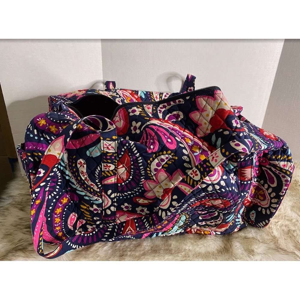 Vera Bradley Lilli Bell Quilted Cotton Duffel Bag Paisley Floral Travel Weekend